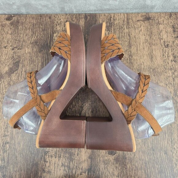 Cato Platform Block Heel Sandals 10 W Brown Faux Leather Strappy Ankle Boho Chic - Picture 10 of 14